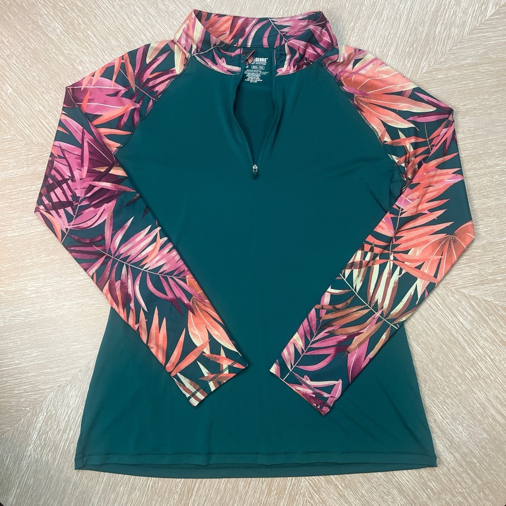 Reel Legends Plus Reel Tec 1/4 Zip Up in Night Palm Print Medium